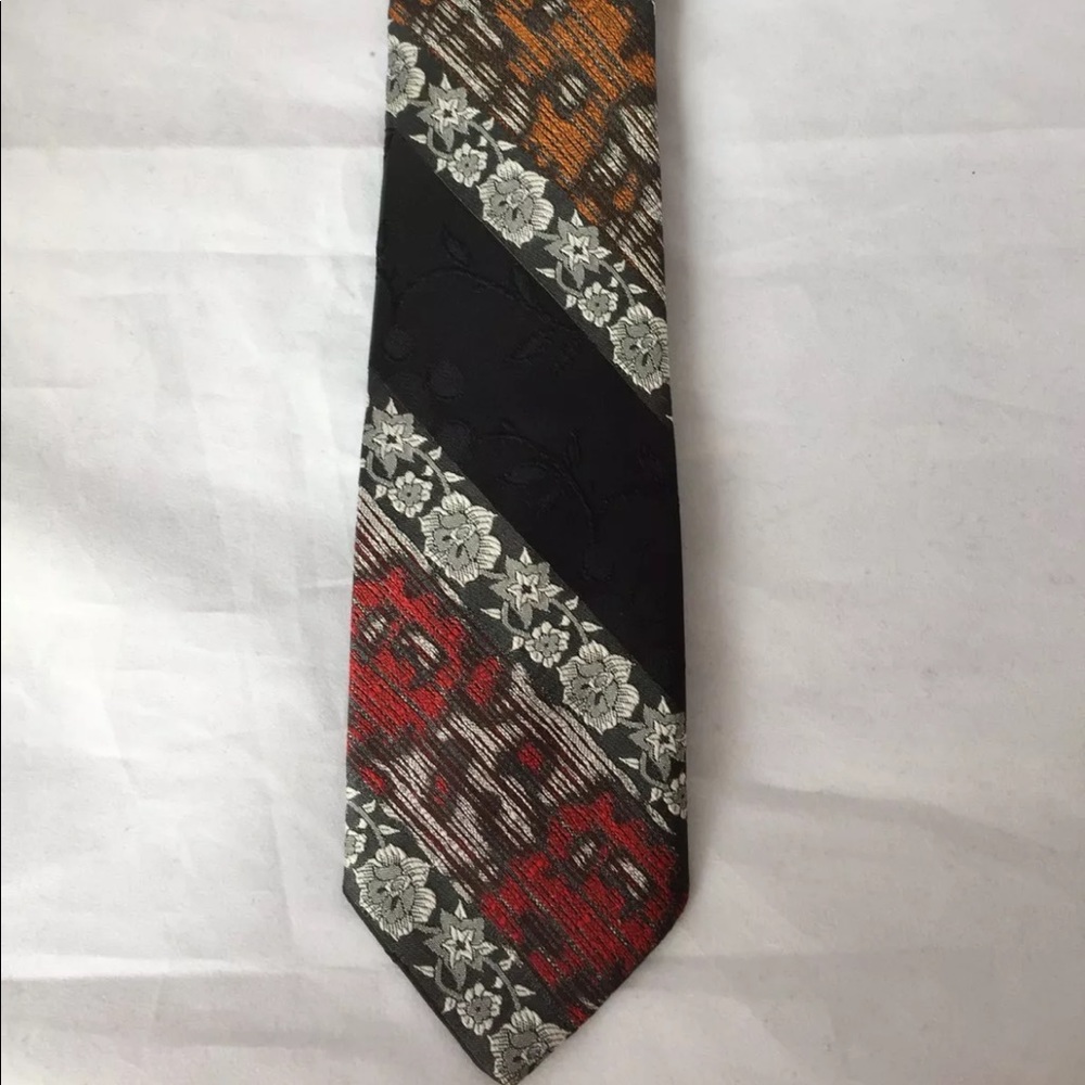Vintage Cerruti Men Neck Tie Floral Print Black  Thin